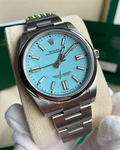 rolex oyster perpetual day date ice blue price|Rolex tiffany blue 41 price.